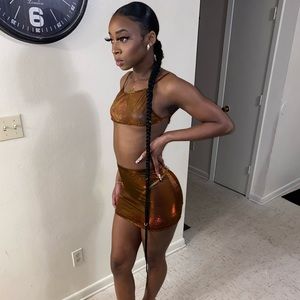 Bronze / Brown Sheer Skirt two piece set